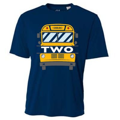 Two(2) Year Old 2nd Birthday School Bus Theme Party Cooling Performance Crew T-Shirt