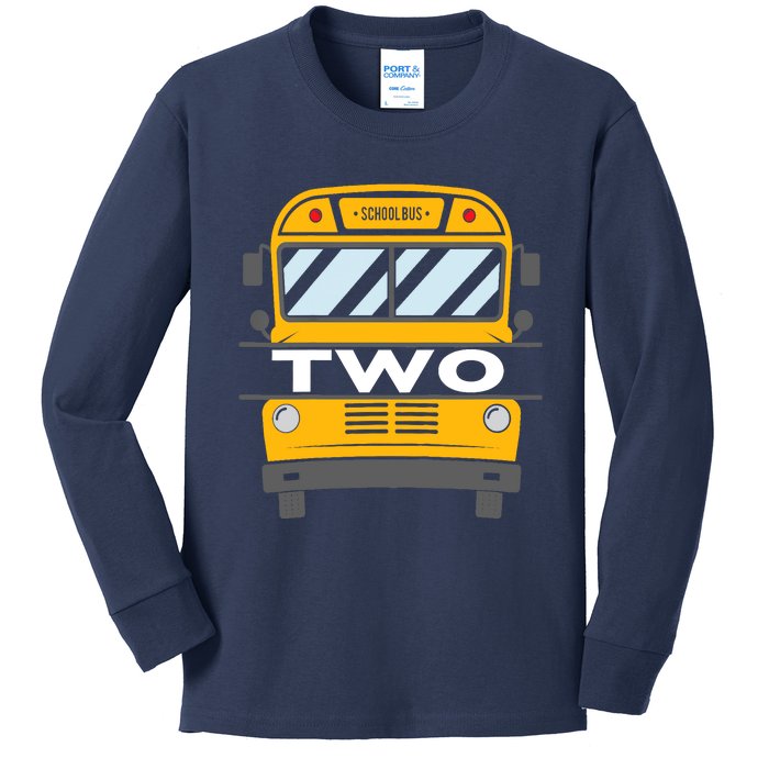 Two(2) Year Old 2nd Birthday School Bus Theme Party Kids Long Sleeve Shirt