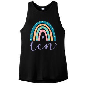 Ten Year Old Rainbow 10th Birthday Gifts For Girls 10 Bday Ladies PosiCharge Tri-Blend Wicking Tank