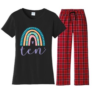 Ten Year Old Rainbow 10th Birthday Gifts For Girls 10 Bday Women's Flannel Pajama Set