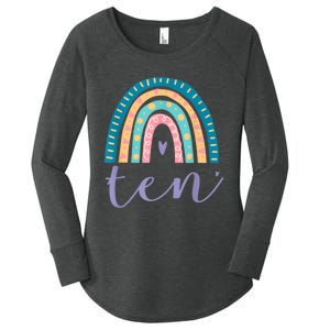 Ten Year Old Rainbow 10th Birthday Gifts For Girls 10 Bday Women's Perfect Tri Tunic Long Sleeve Shirt