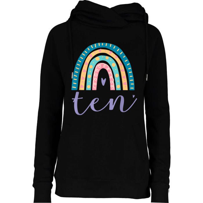 Ten Year Old Rainbow 10th Birthday Gifts For Girls 10 Bday Womens Funnel Neck Pullover Hood