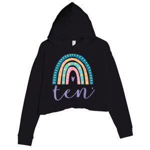 Ten Year Old Rainbow 10th Birthday Gifts For Girls 10 Bday Crop Fleece Hoodie