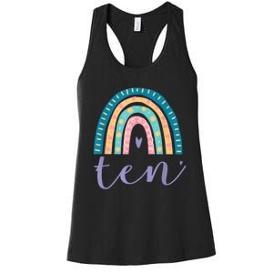 Ten Year Old Rainbow 10th Birthday Gifts For Girls 10 Bday Women's Racerback Tank