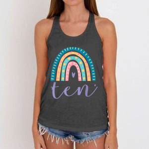 Ten Year Old Rainbow 10th Birthday Gifts For Girls 10 Bday Women's Knotted Racerback Tank