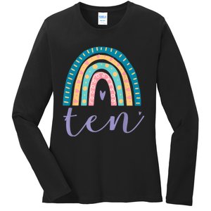 Ten Year Old Rainbow 10th Birthday Gifts For Girls 10 Bday Ladies Long Sleeve Shirt