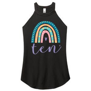 Ten Year Old Rainbow 10th Birthday Gifts For Girls 10 Bday Women's Perfect Tri Rocker Tank