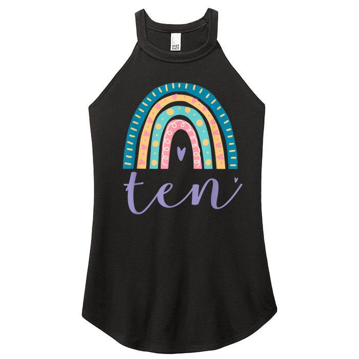 Ten Year Old Rainbow 10th Birthday Gifts For Girls 10 Bday Women's Perfect Tri Rocker Tank