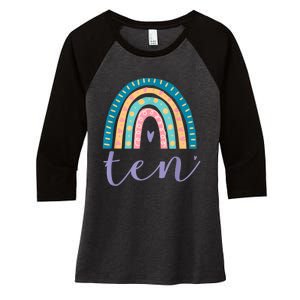 Ten Year Old Rainbow 10th Birthday Gifts For Girls 10 Bday Women's Tri-Blend 3/4-Sleeve Raglan Shirt