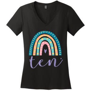 Ten Year Old Rainbow 10th Birthday Gifts For Girls 10 Bday Women's V-Neck T-Shirt