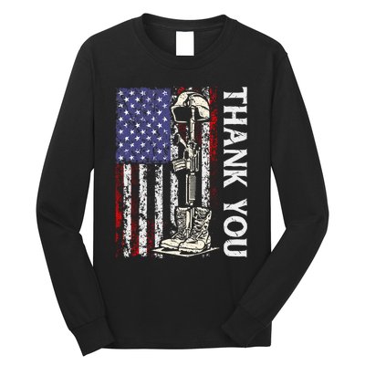 Thank You Patriotic Memorial Day 4th Of July US Flag Long Sleeve Shirt