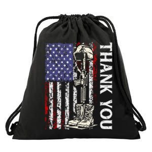 Thank You Patriotic Memorial Day 4th Of July US Flag Drawstring Bag