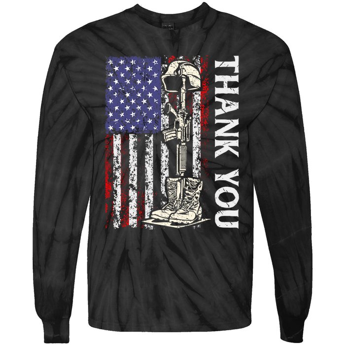 Thank You Patriotic Memorial Day 4th Of July US Flag Tie-Dye Long Sleeve Shirt