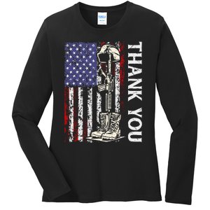 Thank You Patriotic Memorial Day 4th Of July US Flag Ladies Long Sleeve Shirt