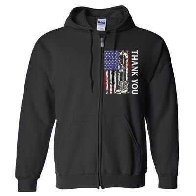 Thank You Patriotic Memorial Day 4th Of July US Flag Full Zip Hoodie