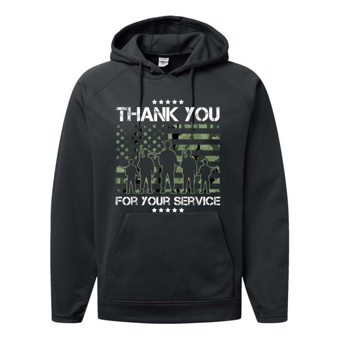 Thank You Patriotic Veteran Memorial Day USA Camouflage Performance Fleece Hoodie