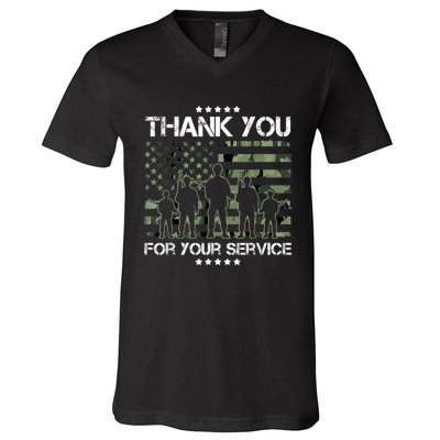 Thank You Patriotic Veteran Memorial Day USA Camouflage V-Neck T-Shirt