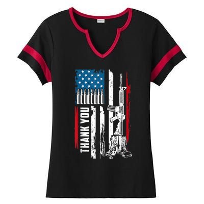 Thank You Patriotic Men Memorial Day 4th Of July US Flag Ladies Halftime Notch Neck Tee