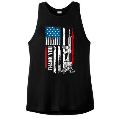 Thank You Patriotic Men Memorial Day 4th Of July US Flag Ladies PosiCharge Tri-Blend Wicking Tank