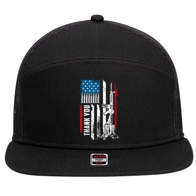 Thank You Patriotic Men Memorial Day 4th Of July US Flag 7 Panel Mesh Trucker Snapback Hat