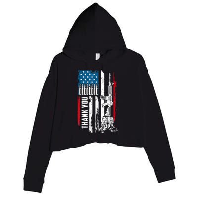 Thank You Patriotic Men Memorial Day 4th Of July US Flag Crop Fleece Hoodie