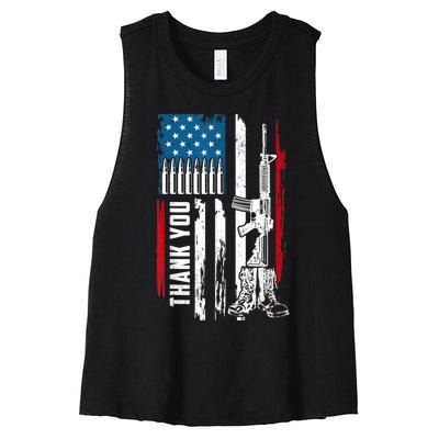 Thank You Patriotic Men Memorial Day 4th Of July US Flag Women's Racerback Cropped Tank