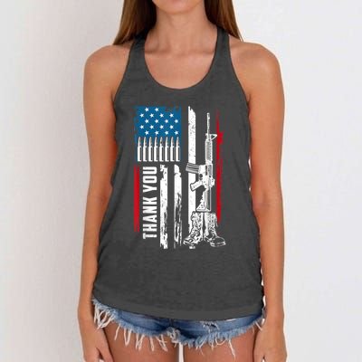 Thank You Patriotic Men Memorial Day 4th Of July US Flag Women's Knotted Racerback Tank