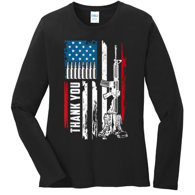 Thank You Patriotic Men Memorial Day 4th Of July US Flag Ladies Long Sleeve Shirt