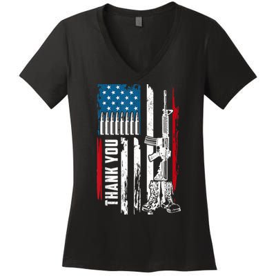 Thank You Patriotic Men Memorial Day 4th Of July US Flag Women's V-Neck T-Shirt