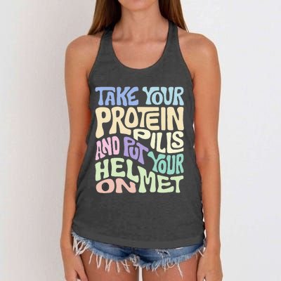 Take Your Protein Pills And Put Your Helmet On Women's Knotted Racerback Tank