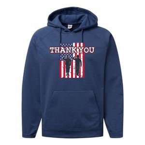 Thank You Patriotic Veteran Memorial Day Performance Fleece Hoodie