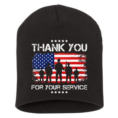 Thank You Patriotic Veteran Memorial Day 4th Of July US Flag Short Acrylic Beanie