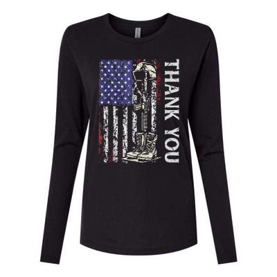 Thank You Patriotic Memorial Day 4th Of July US Flag Womens Cotton Relaxed Long Sleeve T-Shirt