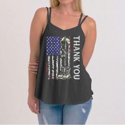 Thank You Patriotic Memorial Day 4th Of July US Flag Women's Strappy Tank