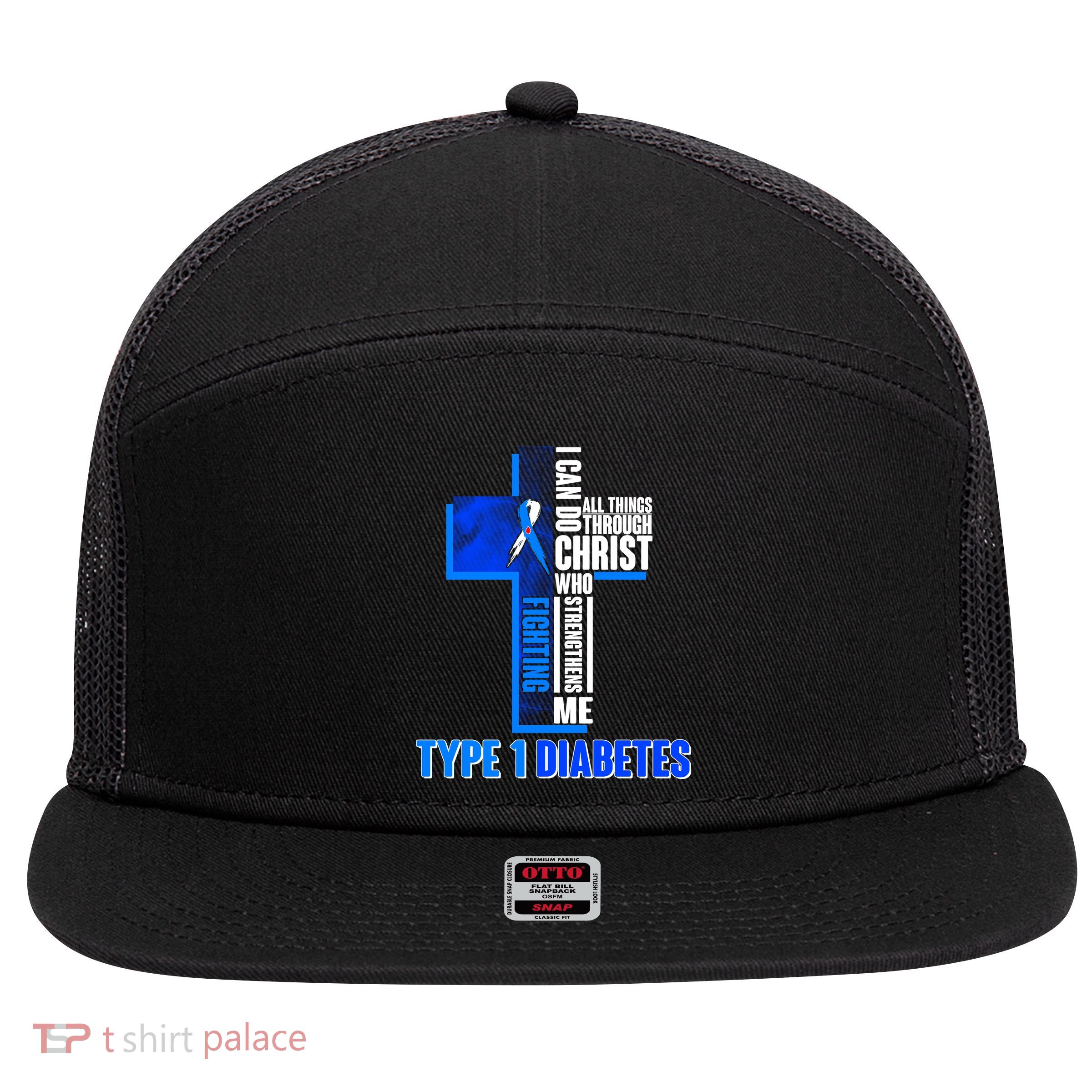 Type 1 Diabetes Awareness Warrior Cross 7 Panel Mesh Trucker Snapback Hat