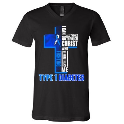 Type 1 Diabetes Awareness Warrior Cross V-Neck T-Shirt