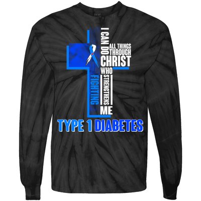 Type 1 Diabetes Awareness Warrior Cross Tie-Dye Long Sleeve Shirt