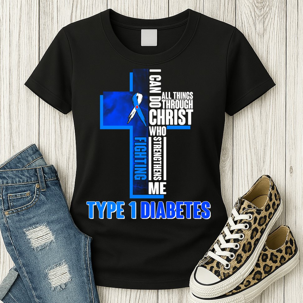 Type 1 Diabetes Awareness Warrior Cross Womens T-Shirt