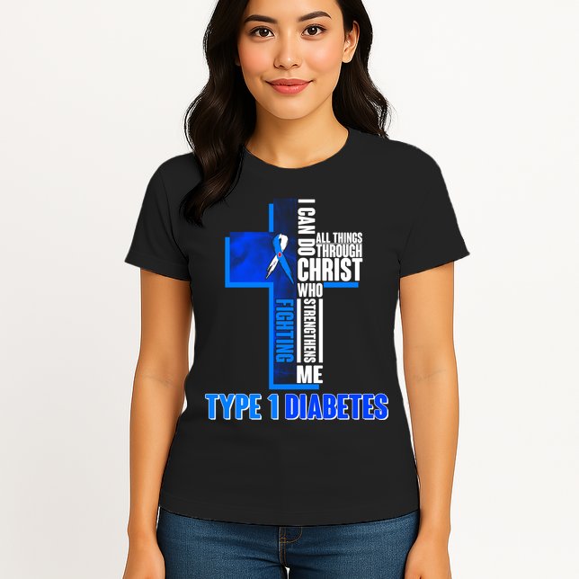 Type 1 Diabetes Awareness Warrior Cross Womens T-Shirt