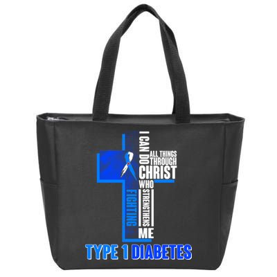 Type 1 Diabetes Awareness Warrior Cross Zip Tote Bag