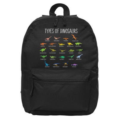 Types of Dinosaurs 16 in Basic Backpack
