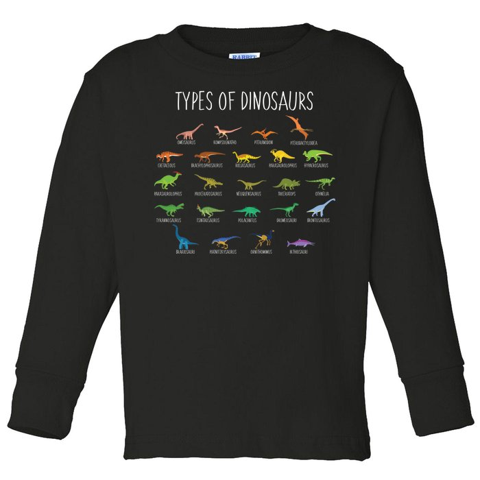 Types of Dinosaurs Toddler Long Sleeve Shirt