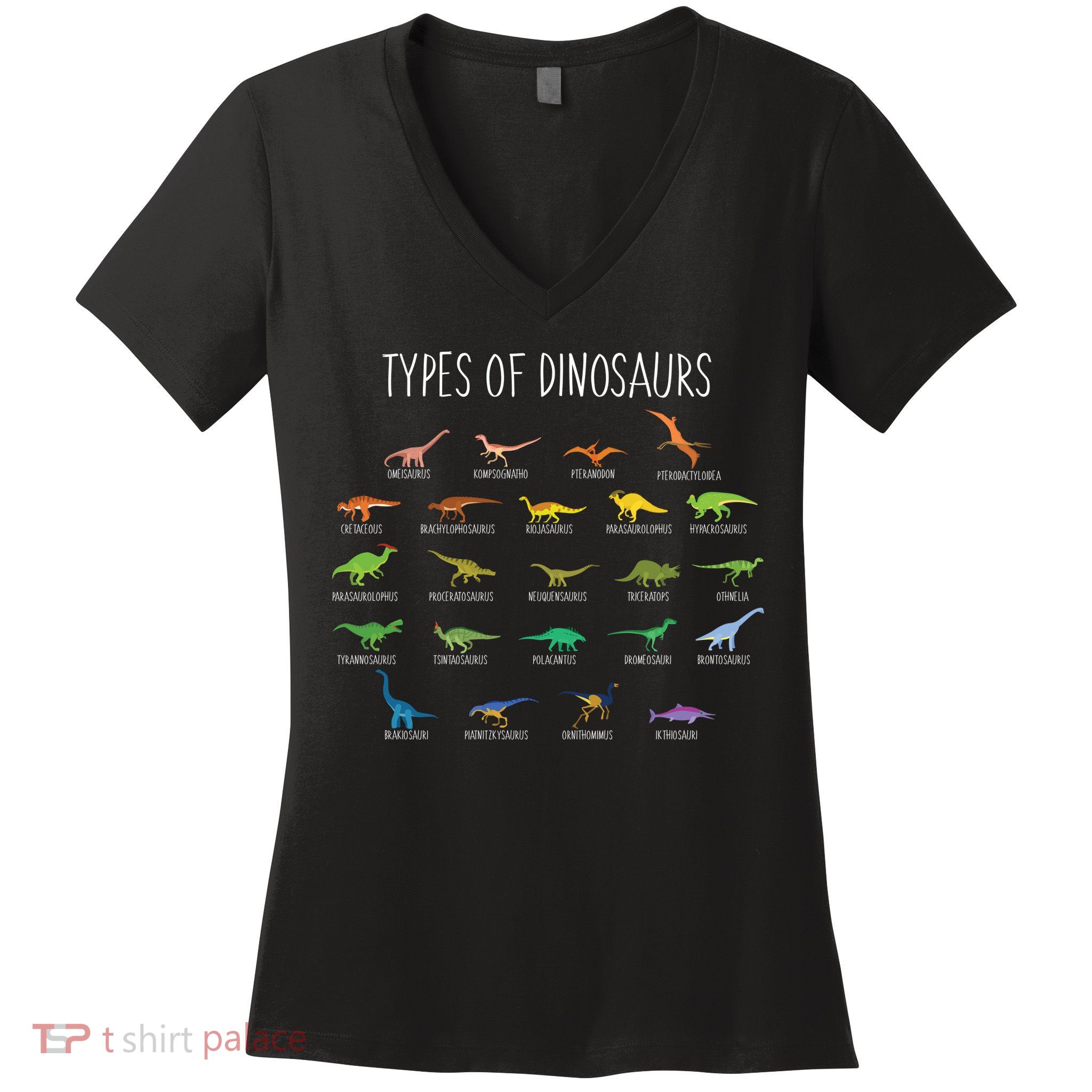 Types of Dinosaurs Women's V-Neck T-Shirt