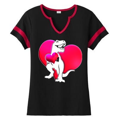 Tyrannosaurus Rex Valentine Heart Dinosaur  Ladies Halftime Notch Neck Tee