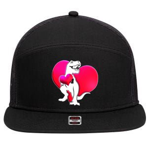 Tyrannosaurus Rex Valentine Heart Dinosaur  7 Panel Mesh Trucker Snapback Hat