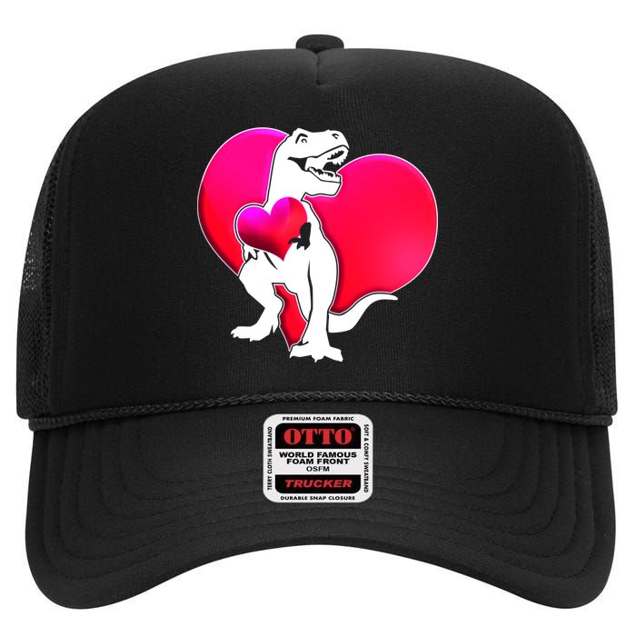 Tyrannosaurus Rex Valentine Heart Dinosaur  High Crown Mesh Back Trucker Hat