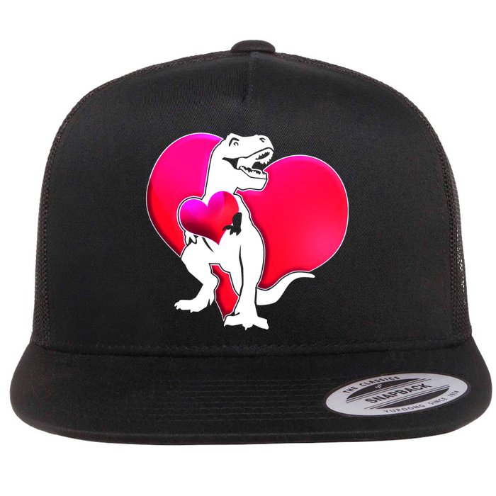 Tyrannosaurus Rex Valentine Heart Dinosaur  Flat Bill Trucker Hat