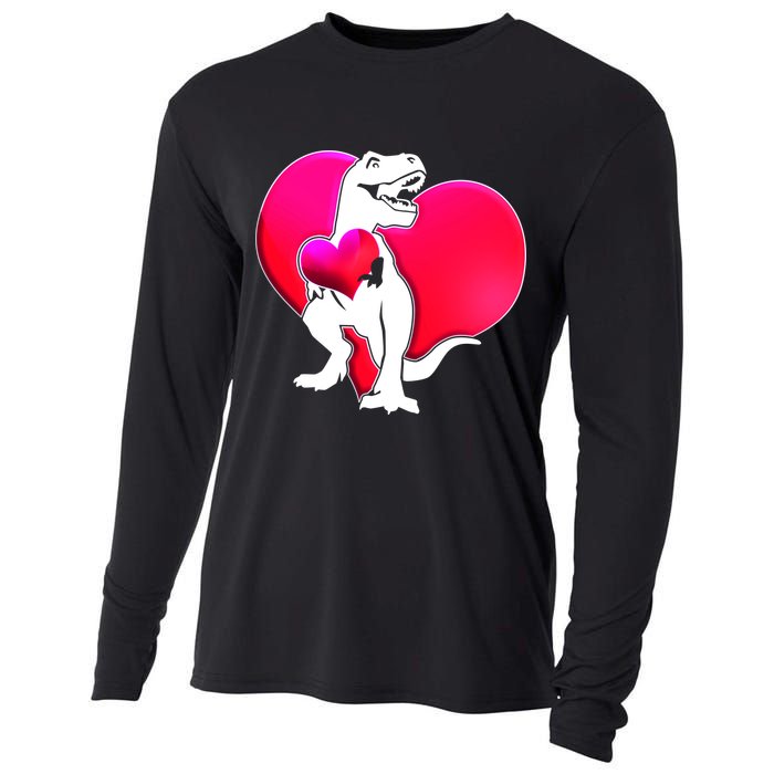 Tyrannosaurus Rex Valentine Heart Dinosaur  Cooling Performance Long Sleeve Crew