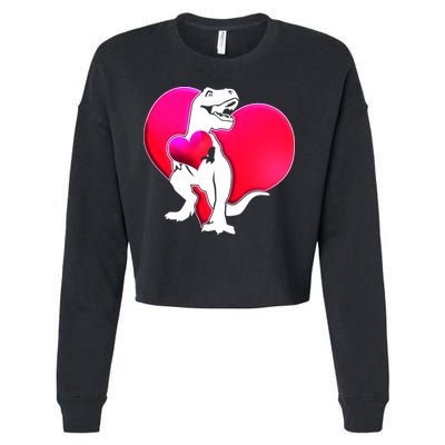 Tyrannosaurus Rex Valentine Heart Dinosaur  Cropped Pullover Crew