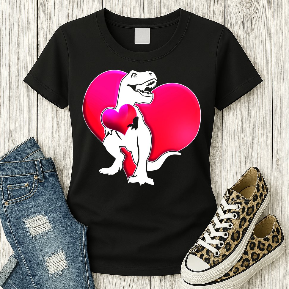 Tyrannosaurus Rex Valentine Heart Dinosaur  Womens T-Shirt
